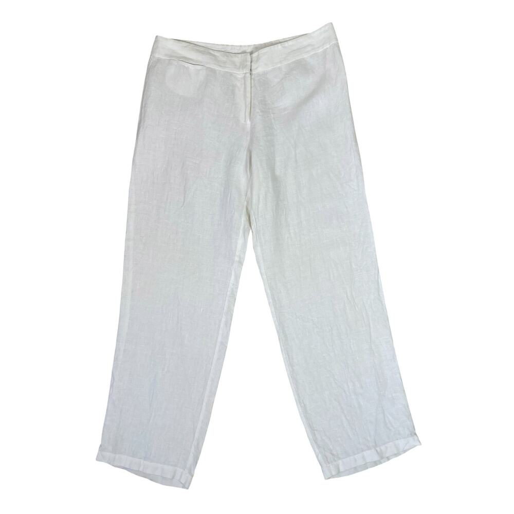 Eileen Fisher 100% Irish Linen Straight Leg Pants Minimalist Modern White Large